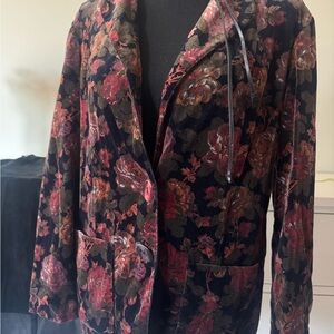 Carole Little Black and Red Floral Velvet Blazer